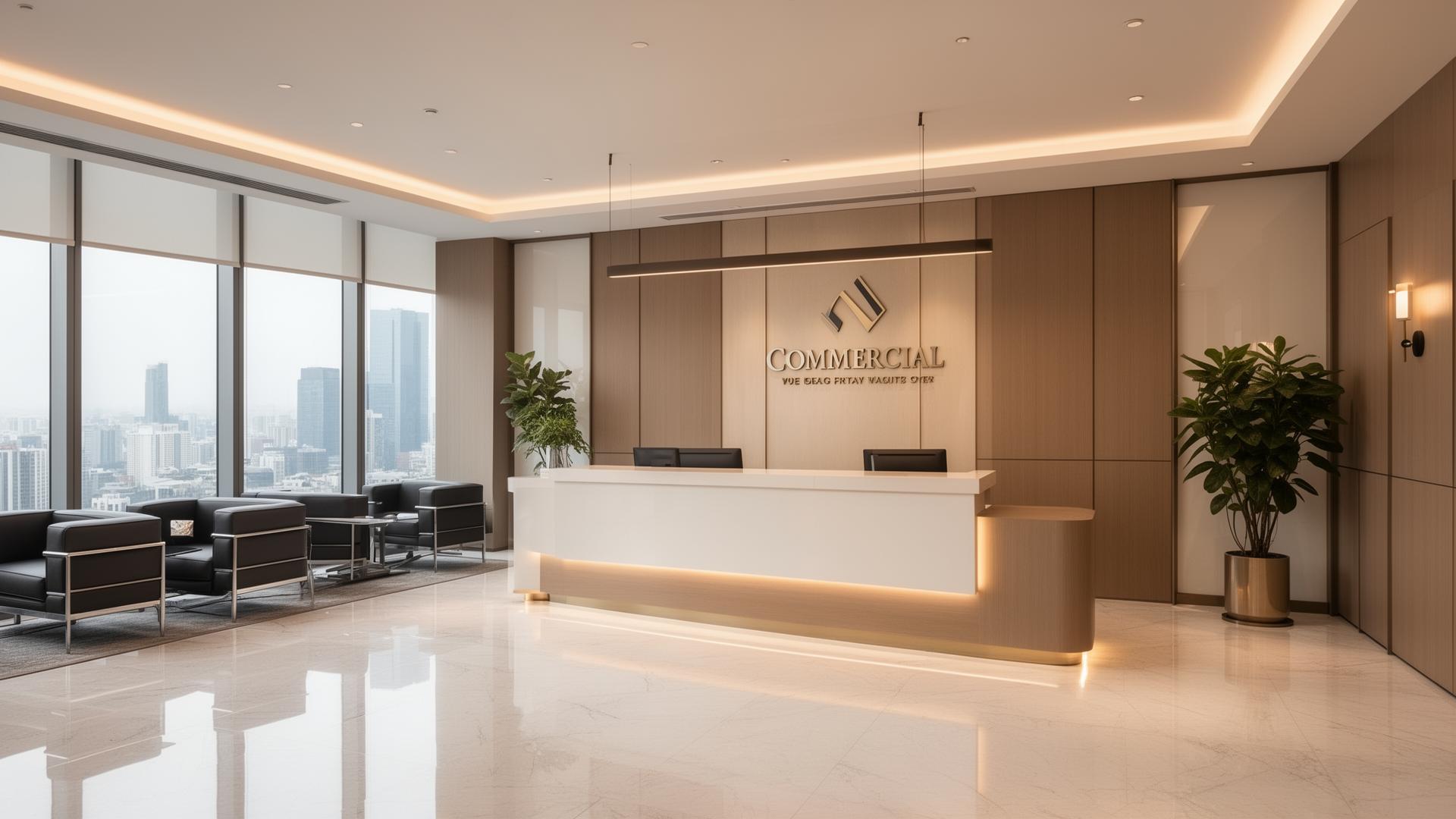 Modern commercial reception area prepared for professional cleaning service