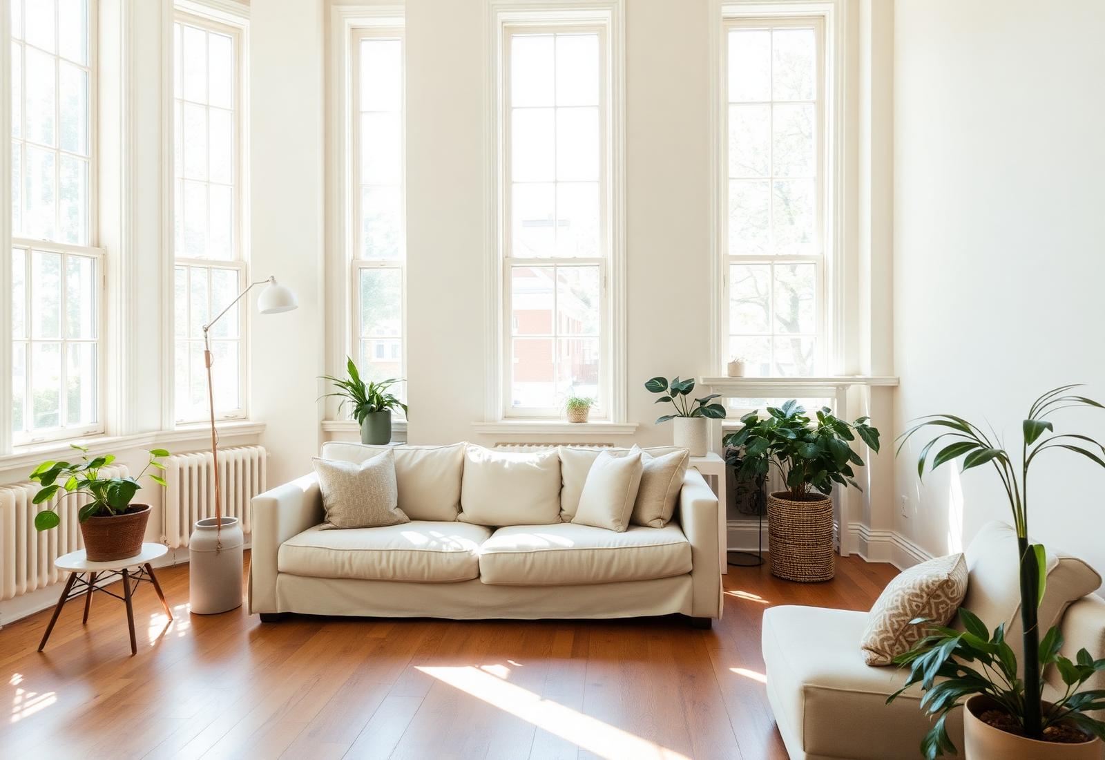 Sunlit Philadelphia living room, freshly cleaned