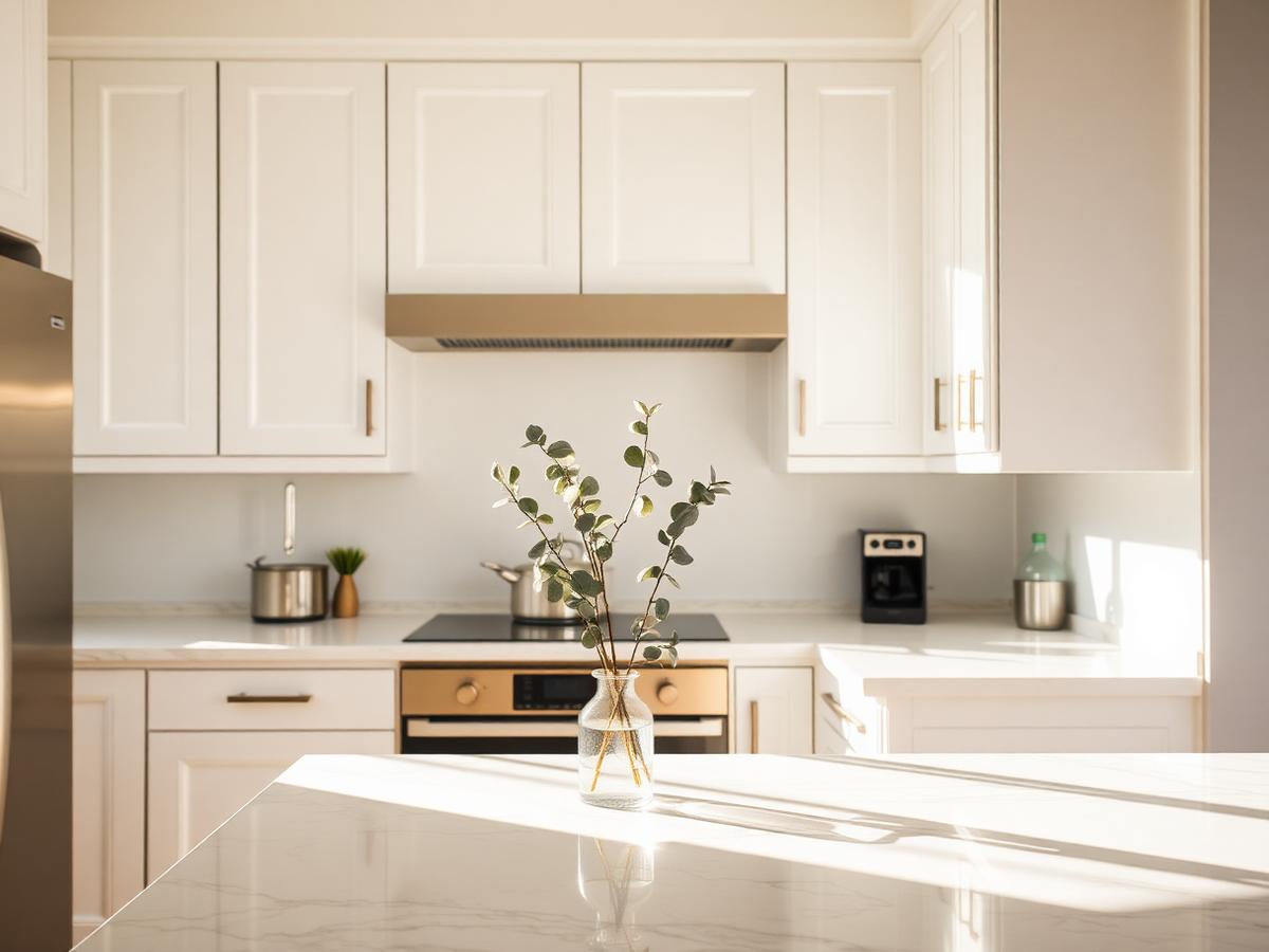 Freshly cleaned kitchen with marble counter